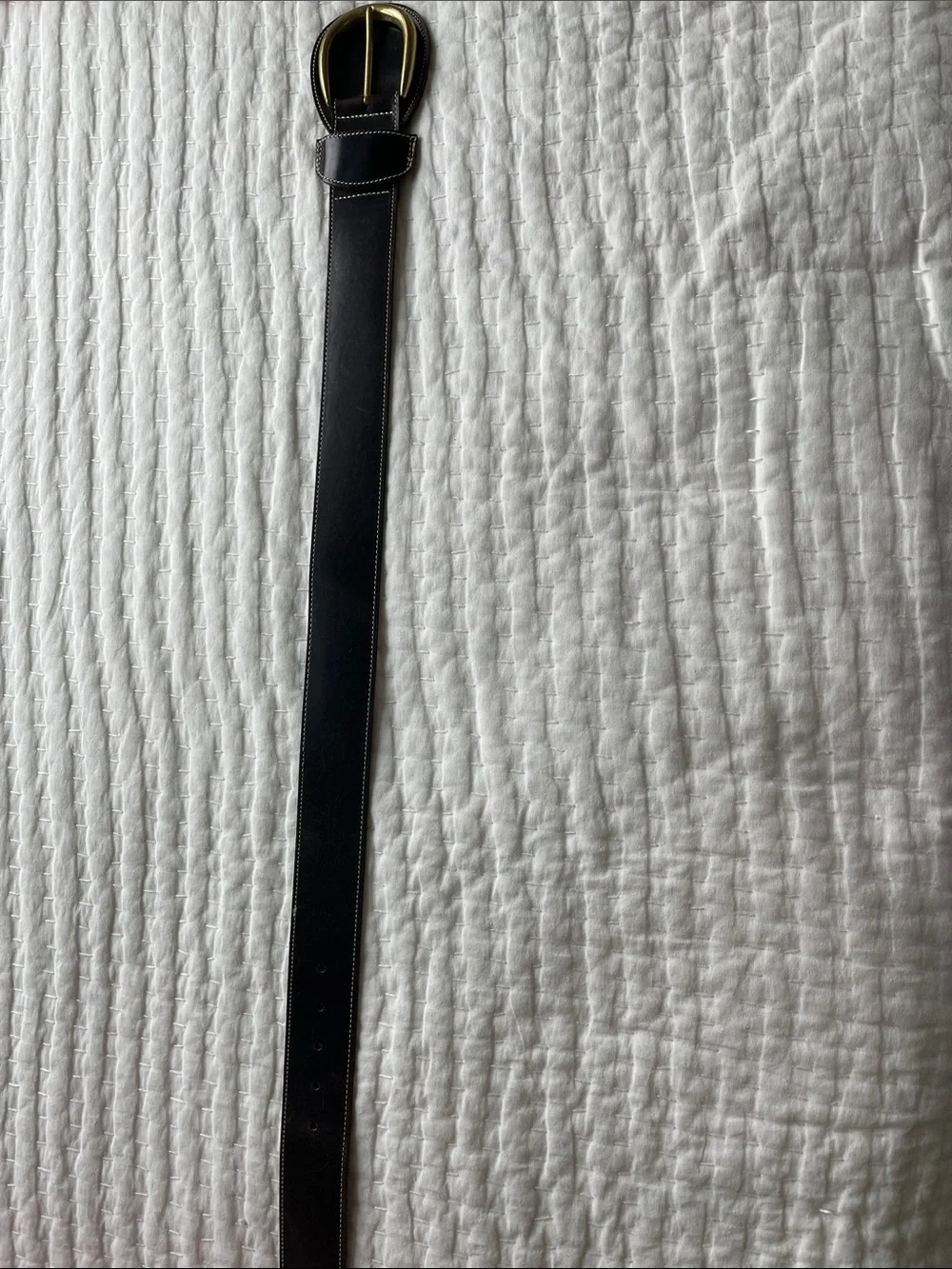 Ladies’ Black Leather Belt with Gold-Tone Oval Buckle